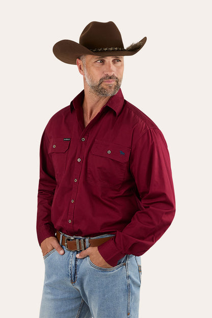 King River Mens Full Button Work Shirt - Burgundy