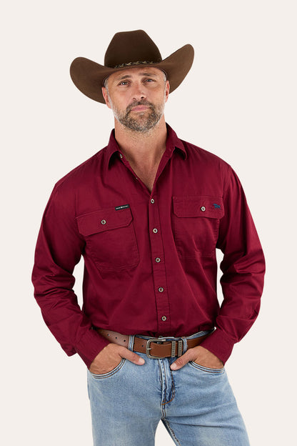 King River Mens Full Button Work Shirt - Burgundy