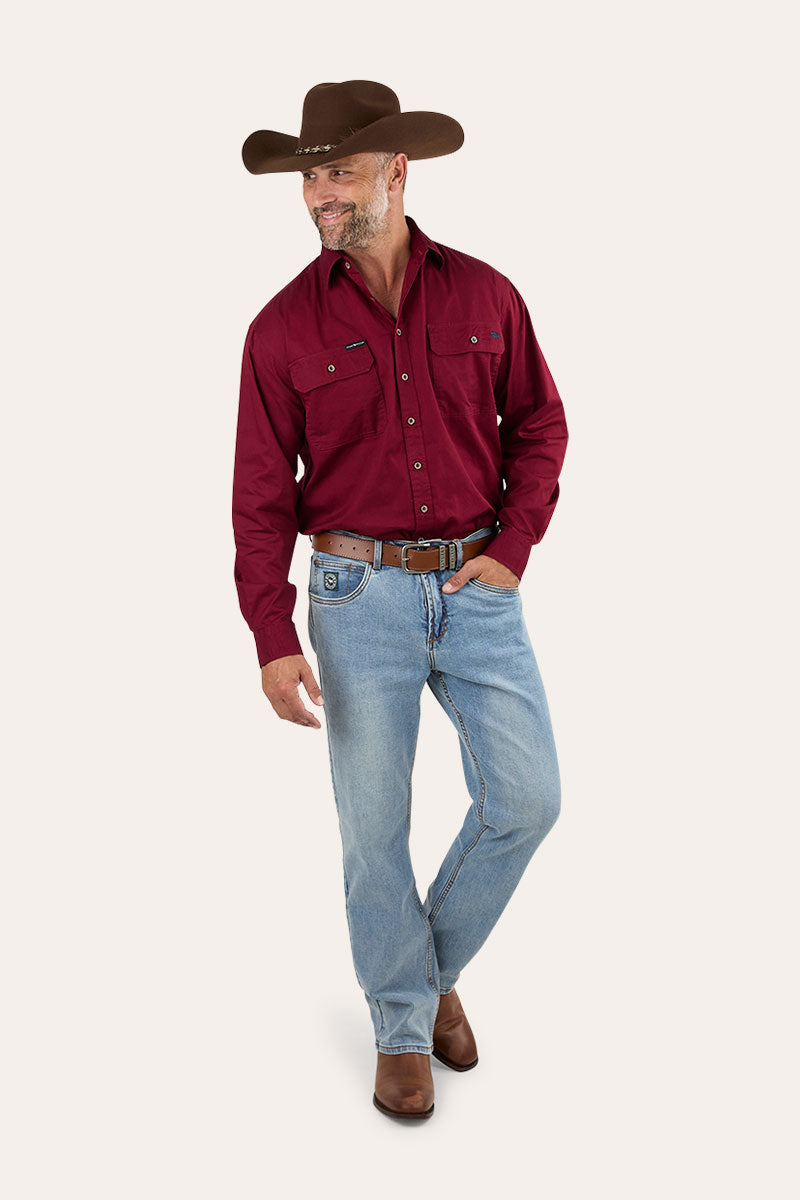 King River Mens Full Button Work Shirt - Burgundy