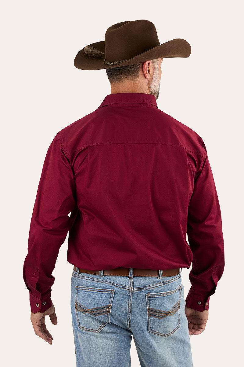 King River Mens Full Button Work Shirt - Burgundy