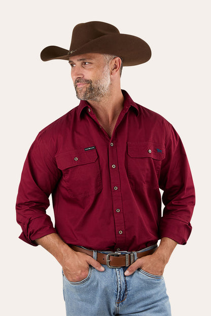 King River Mens Full Button Work Shirt - Burgundy