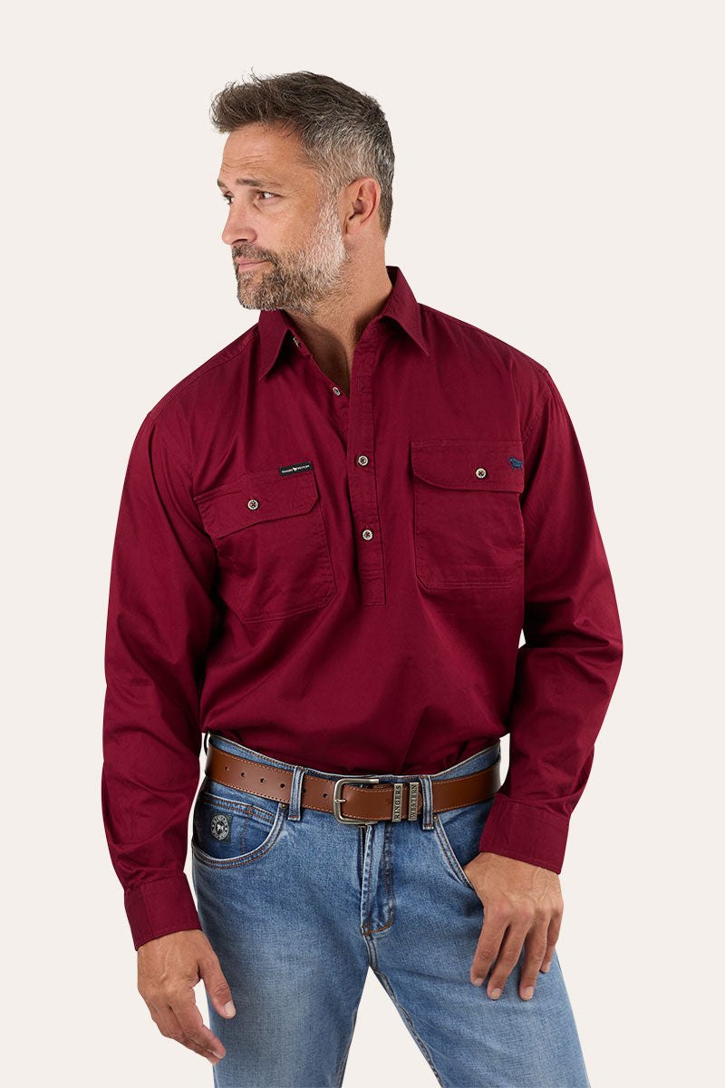 King River Mens Half Button Work Shirt - Burgundy