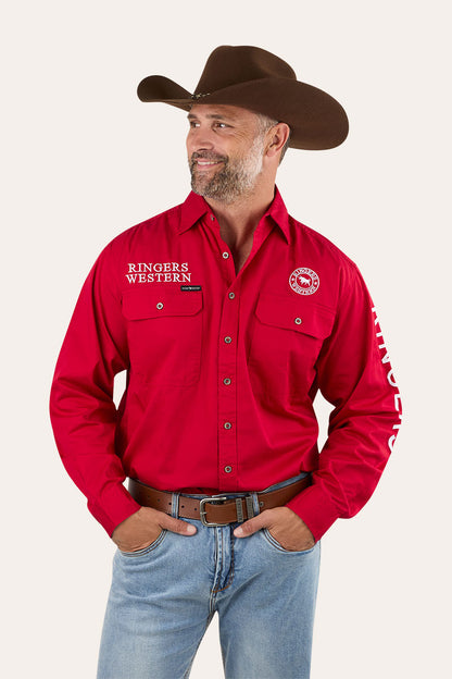 Hawkeye Mens Full Button Work Shirt - Red/White