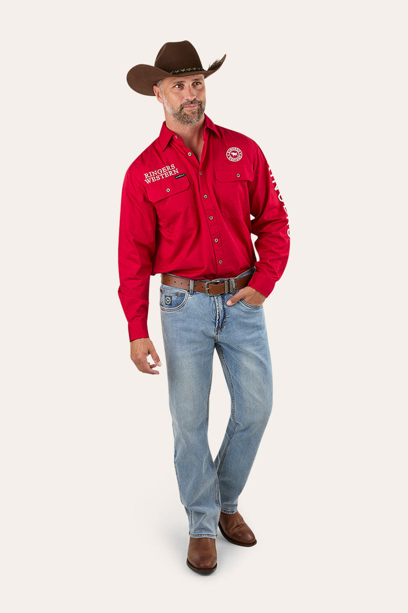 Hawkeye Mens Full Button Work Shirt - Red/White