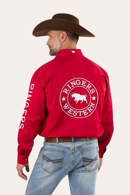 Hawkeye Mens Full Button Work Shirt - Red/White