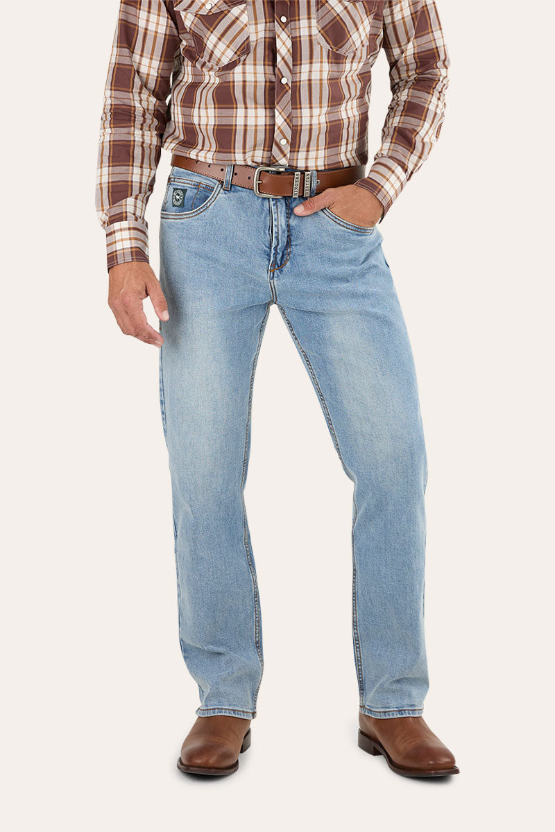 Muster Mens Slim Straight Fit Jeans - Light Wash Blue