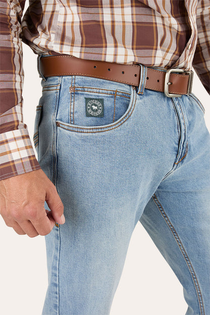 Muster Mens Slim Straight Fit Jeans - Light Wash Blue