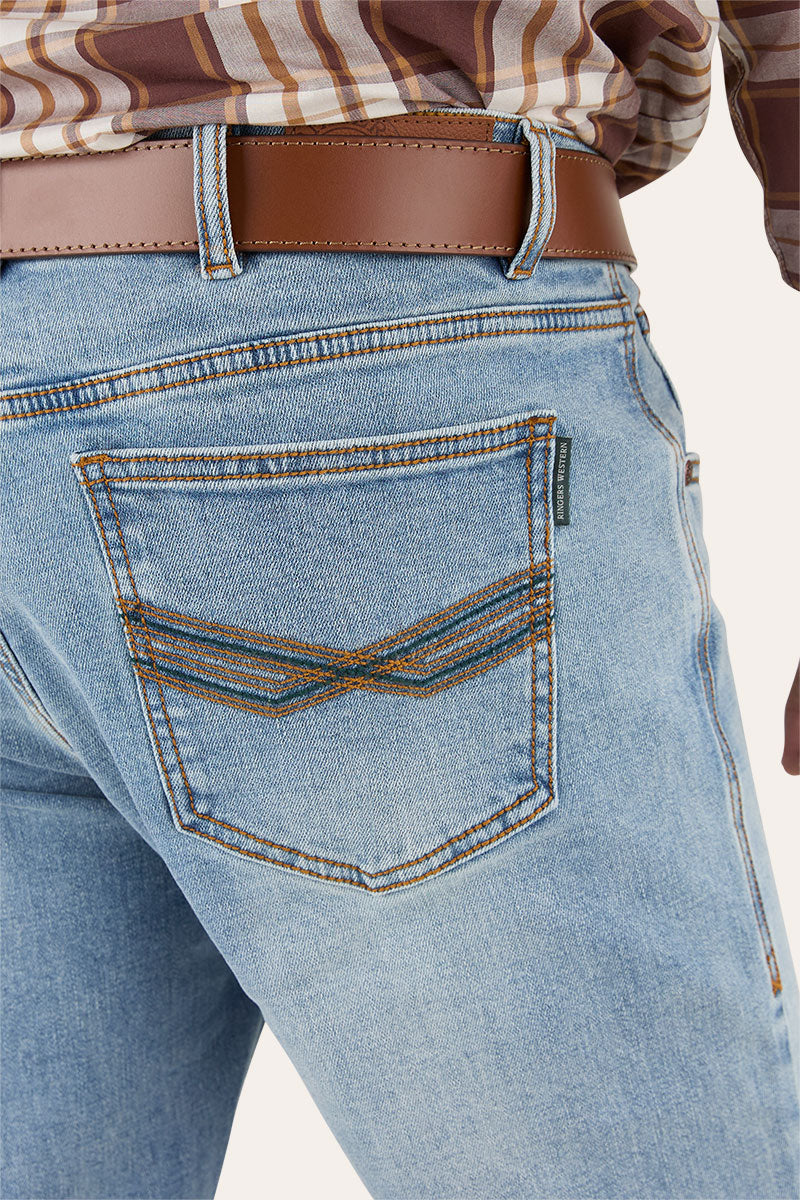 Muster Mens Slim Straight Fit Jeans - Light Wash Blue