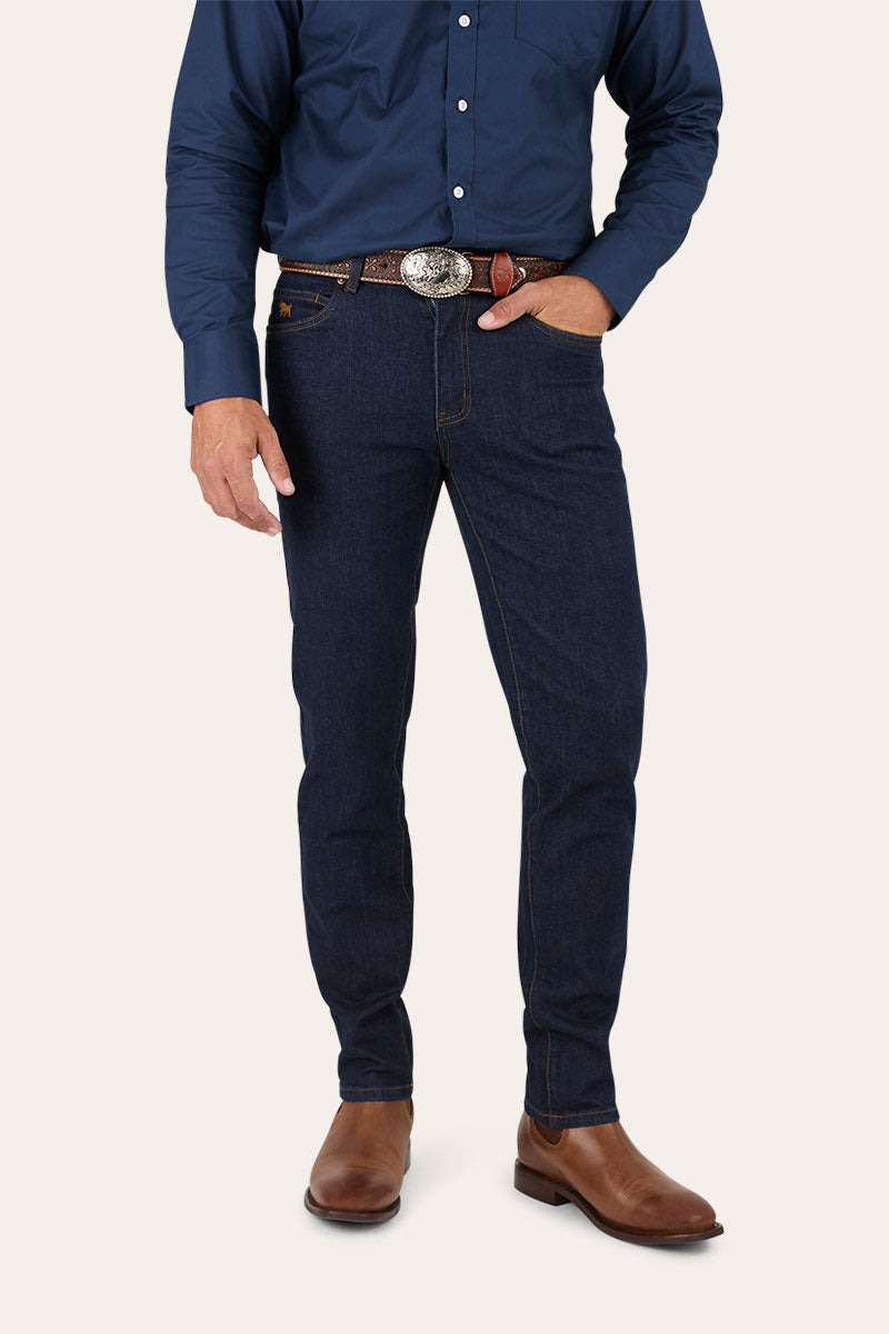 Burke Mens Tapered Slim Leg Jeans - Dark Blue