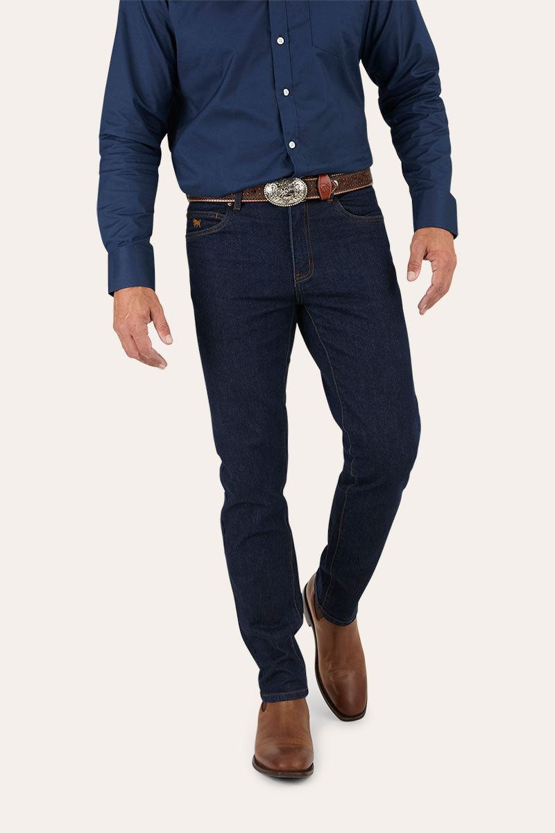 Burke Mens Tapered Slim Leg Jeans - Dark Blue