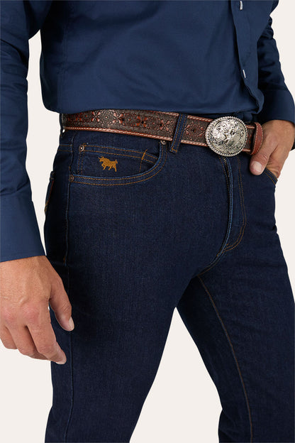 Burke Mens Tapered Slim Leg Jeans - Dark Blue