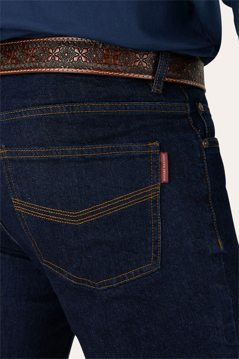 Burke Mens Tapered Slim Leg Jeans - Dark Blue