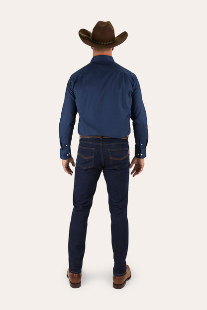 Burke Mens Tapered Slim Leg Jeans - Dark Blue