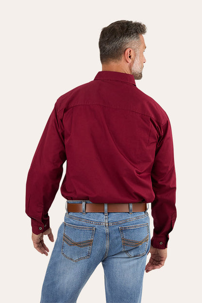 King River Mens Half Button Work Shirt - Burgundy