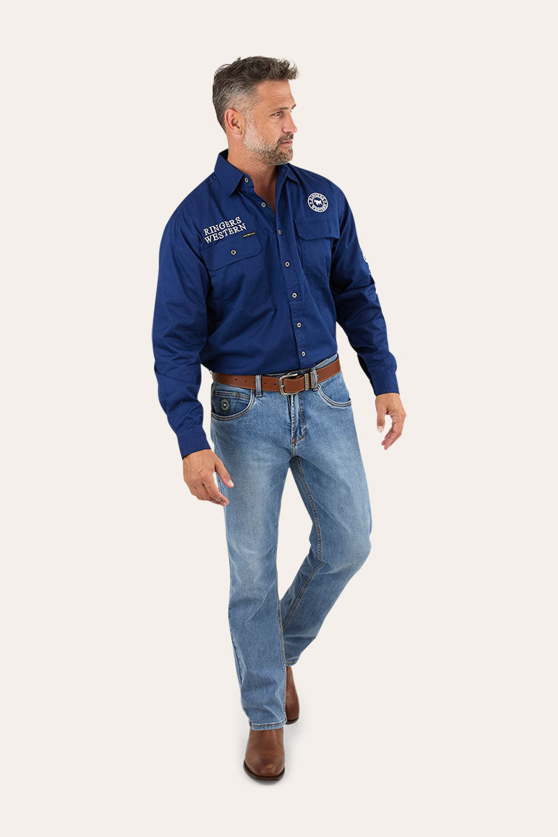 Hawkeye Mens Full Button Work Shirt - Navy/White – Ringers Western