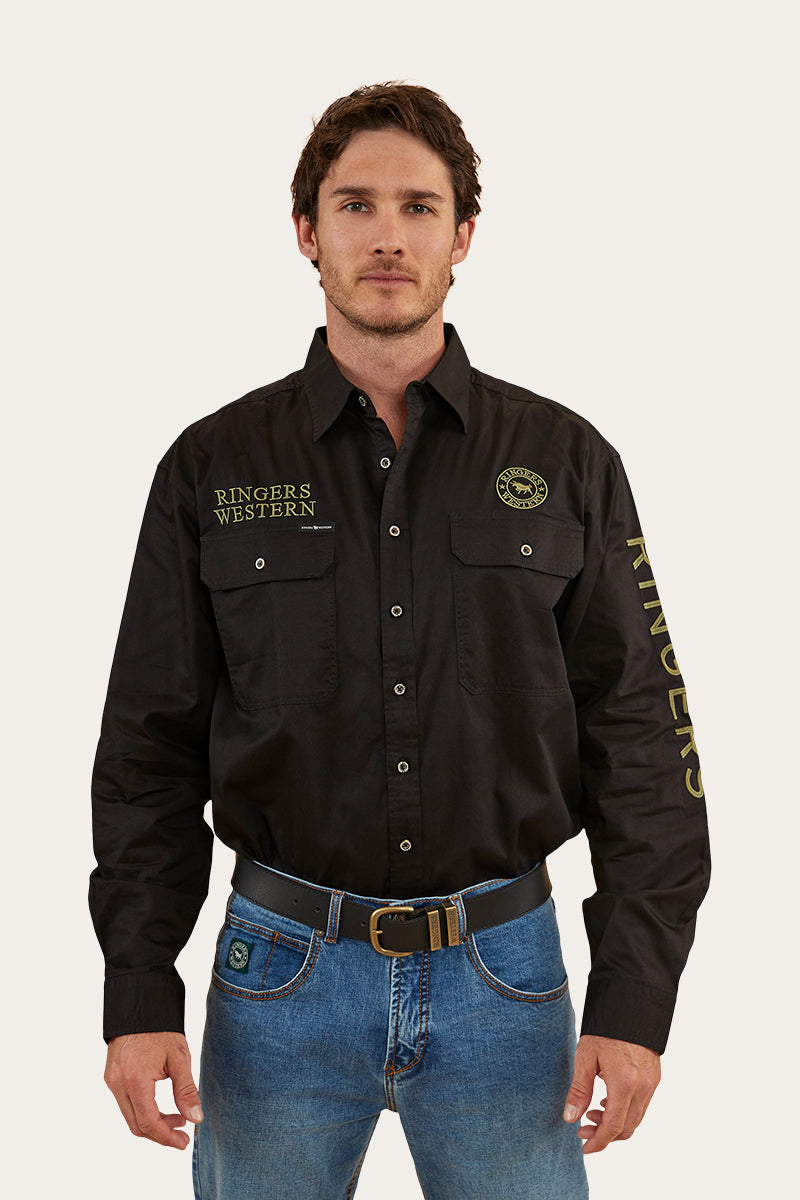 Hawkeye Mens Full Button Work Shirt Black Camo