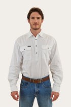 King River Mens Half Button Work Shirt - White