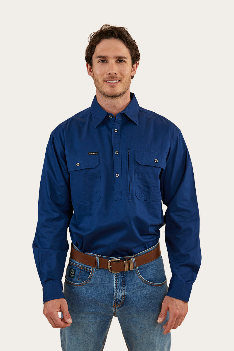 Tempest Mens Half Button Work Shirt - Navy