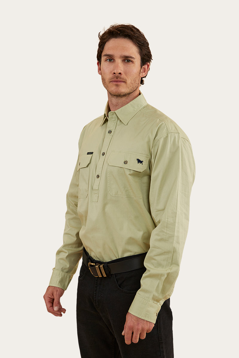 King River Mens Half Button Work Shirt Pale Olive