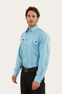 King River Mens Half Button Work Shirt - Sky Blue