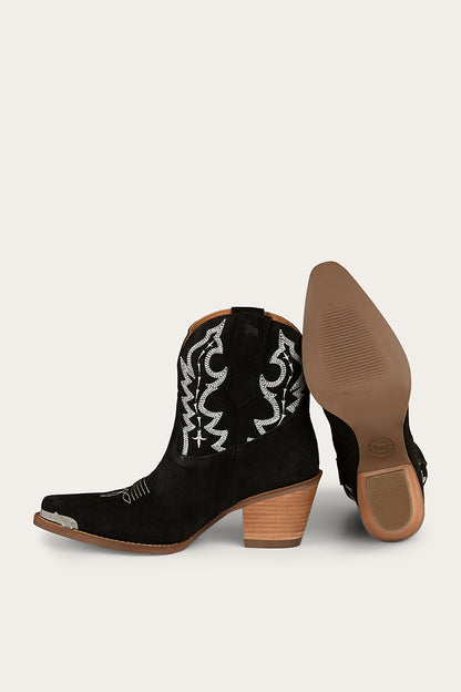 Catalina Womens Western Boot - Black Suede