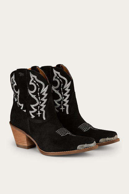 Catalina Womens Western Boot - Black Suede