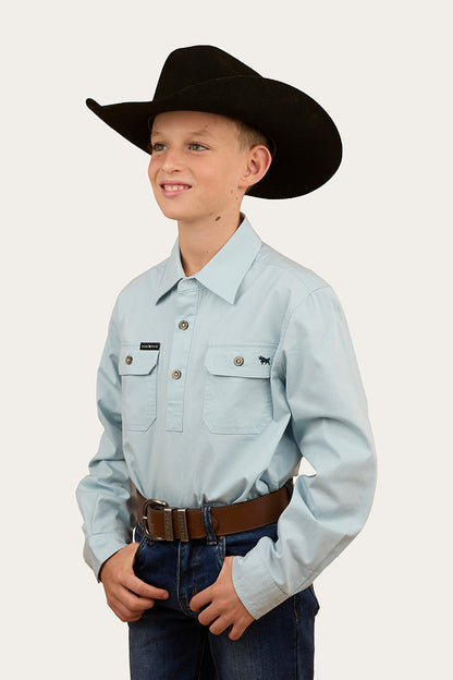 Ord River Kids Half Button Work Shirt - Dusty Blue