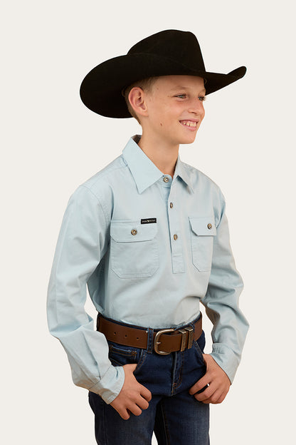Ord River Kids Half Button Work Shirt - Dusty Blue