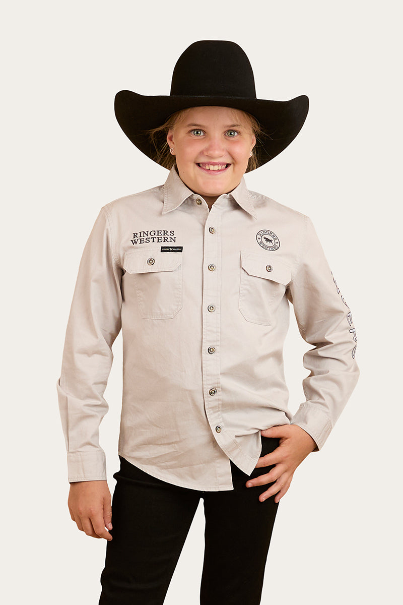Jackaroo Kids Full Button Embroidered Work Shirt - Beige