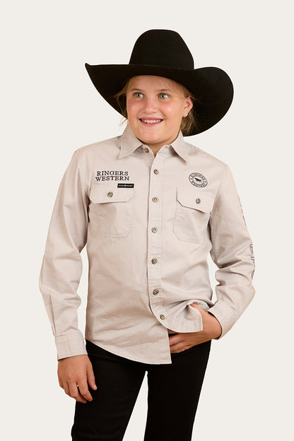 Jackaroo Kids Full Button Embroidered Work Shirt - Beige