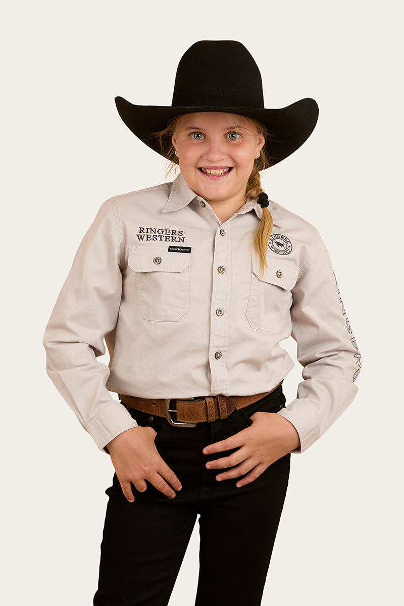 Jackaroo Kids Full Button Embroidered Work Shirt - Beige