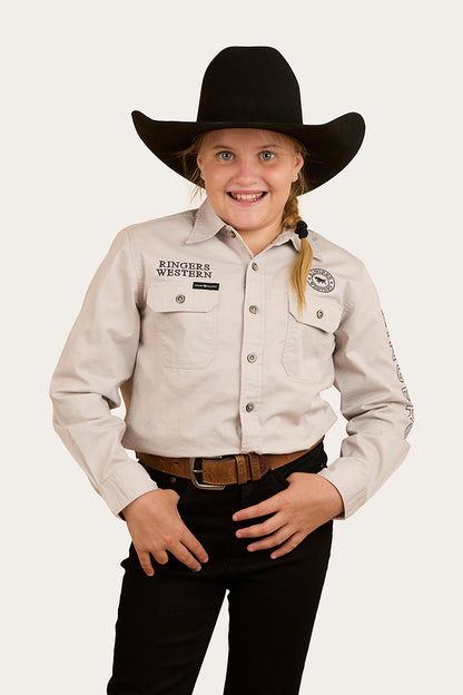 Jackaroo Kids Full Button Embroidered Work Shirt - Beige