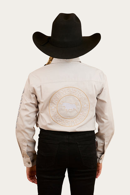 Jackaroo Kids Full Button Embroidered Work Shirt - Beige