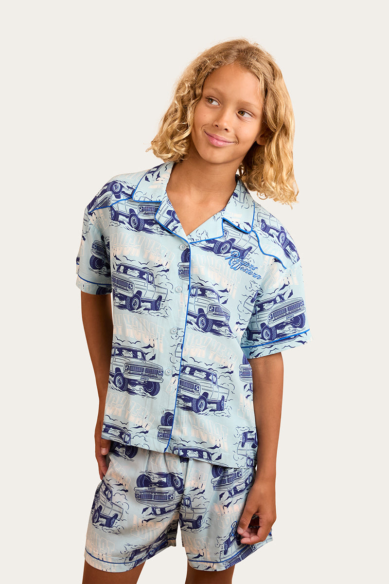 Truck Yeah Kids Short Pyjama Set - Light Blue