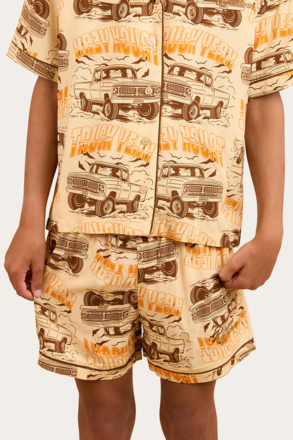 Truck Yeah Kids Short Pyjama Set - Dark Sand