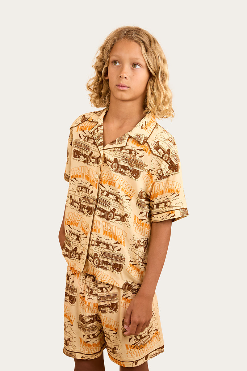 Truck Yeah Kids Short Pyjama Set - Dark Sand