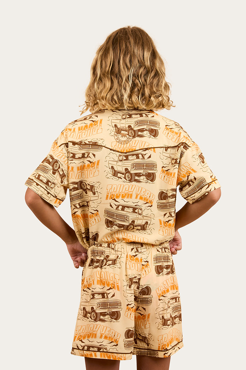 Truck Yeah Kids Short Pyjama Set - Dark Sand