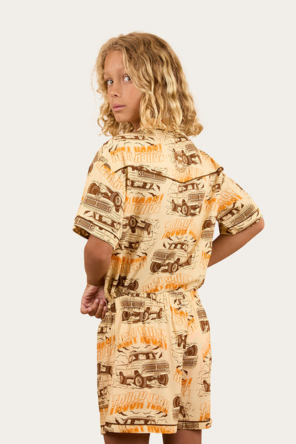 Truck Yeah Kids Short Pyjama Set - Dark Sand