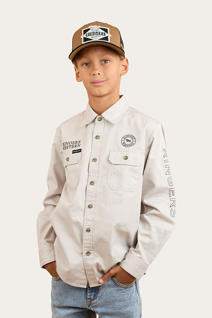 Jackaroo Kids Full Button Embroidered Work Shirt - Beige