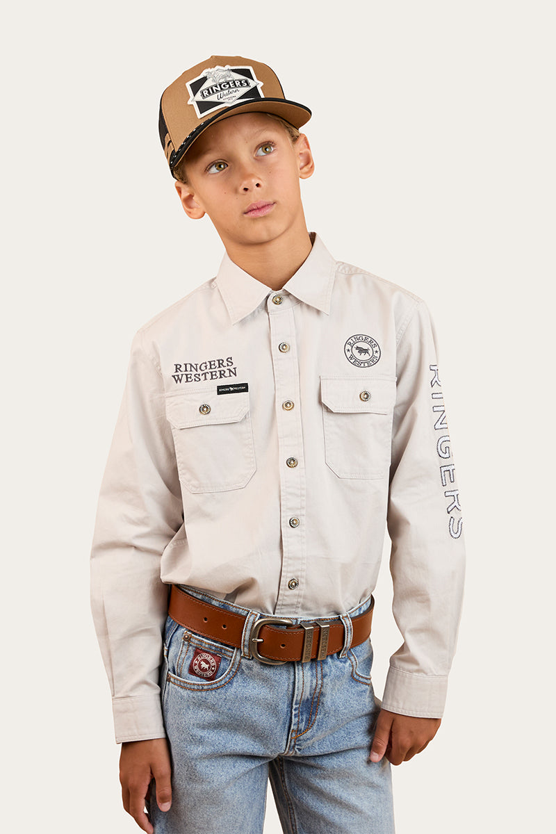 Jackaroo Kids Full Button Embroidered Work Shirt - Beige
