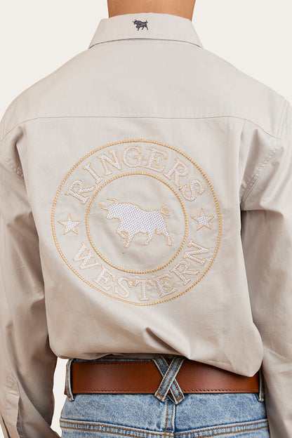 Jackaroo Kids Full Button Embroidered Work Shirt - Beige