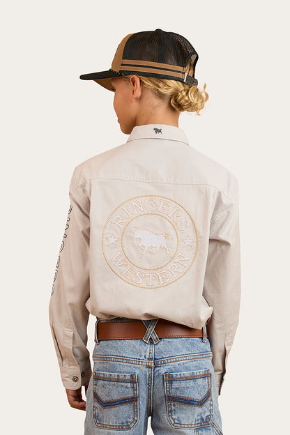 Jackaroo Kids Full Button Embroidered Work Shirt - Beige