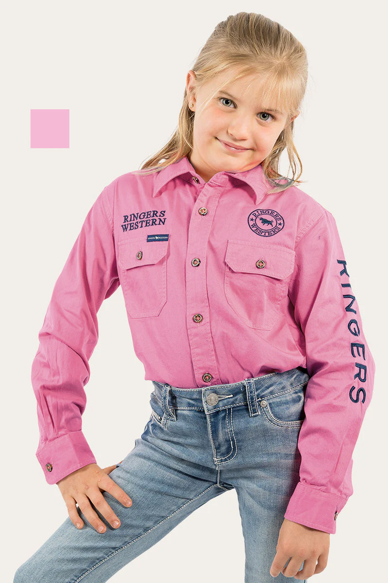 Jackaroo Kids Full Button Work Shirt - Pastel Pink/Navy