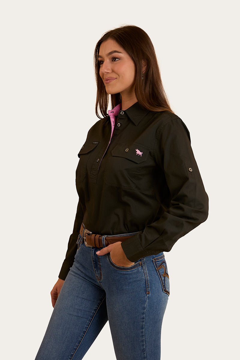 Pentecost River Womens Half Button Work Shirt - Charcoal
