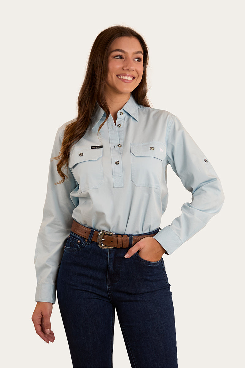 Pentecost River Womens Half Button Work Shirt - Pastel Blue