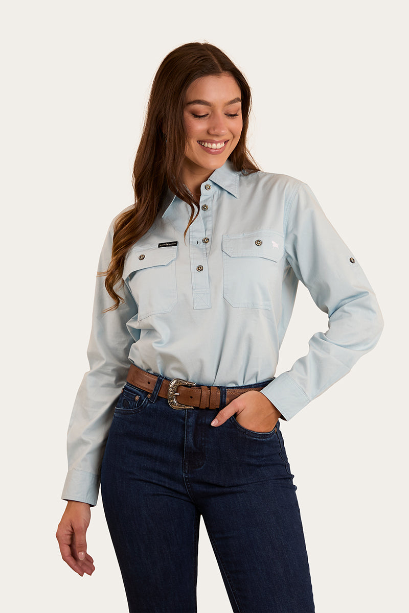 Pentecost River Womens Half Button Work Shirt - Pastel Blue
