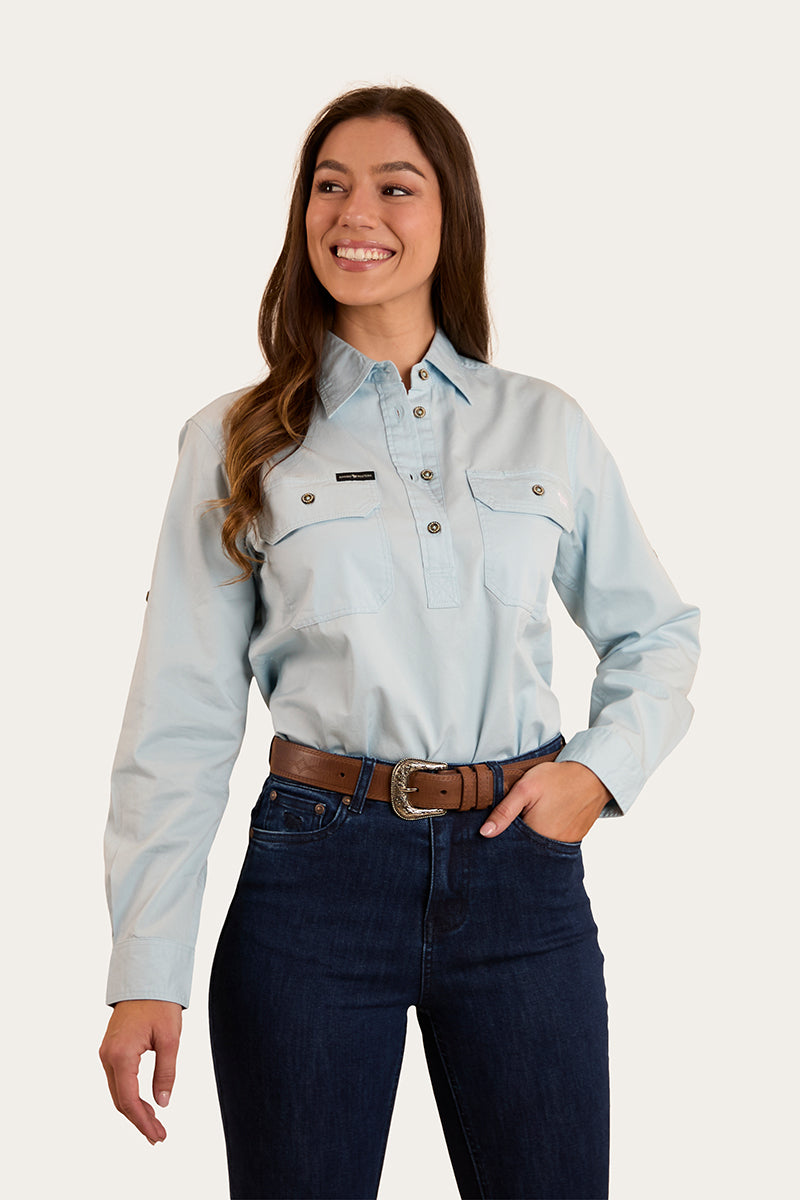 Pentecost River Womens Half Button Work Shirt - Pastel Blue