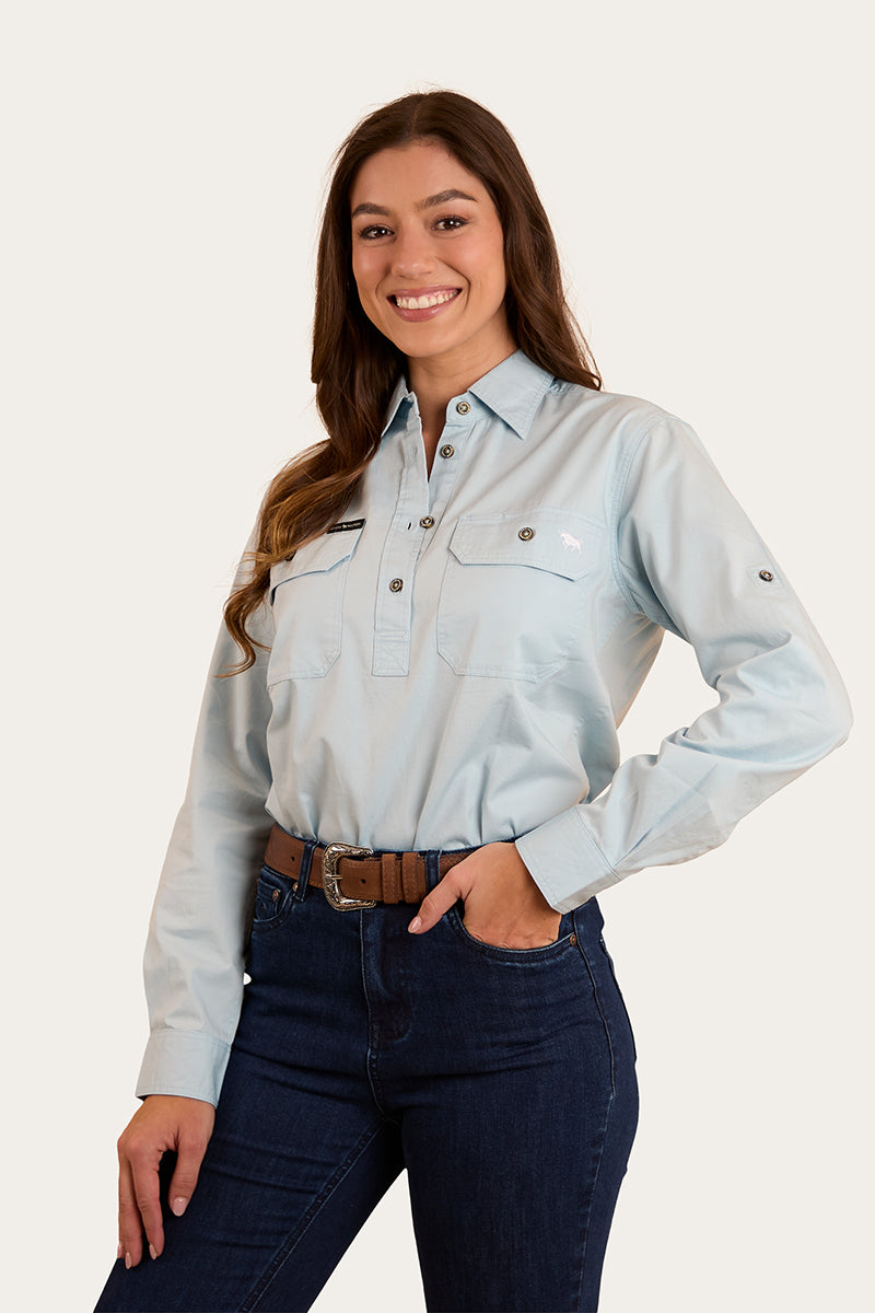 Pentecost River Womens Half Button Work Shirt - Pastel Blue