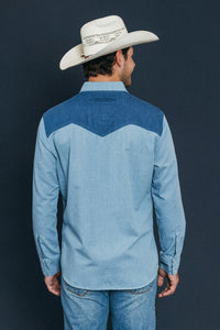 Ranchman Mens Western Shirt - Vintage Blue Wash