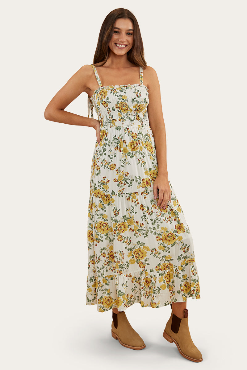 Rosabel Womens Maxi Dress - White/Yellow